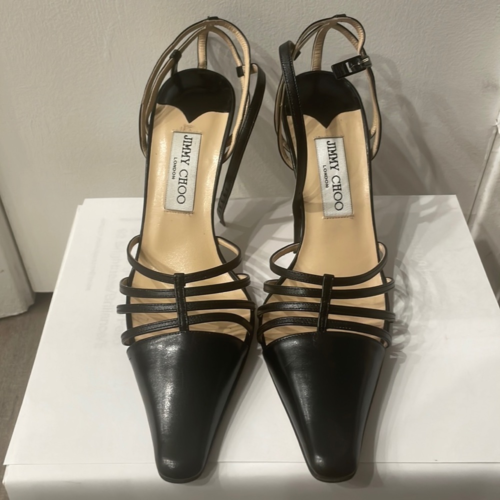 Jimmy Choo Leather Pointed-Toe Slingback Black